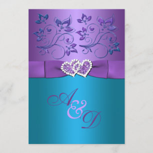 Invitación a la boda de un monograma morado y Verd