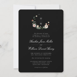 Invitación a la boda de un monograma negro