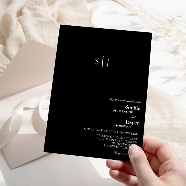 Invitación a la boda de un monograma negro clásico (Subido por el creador)