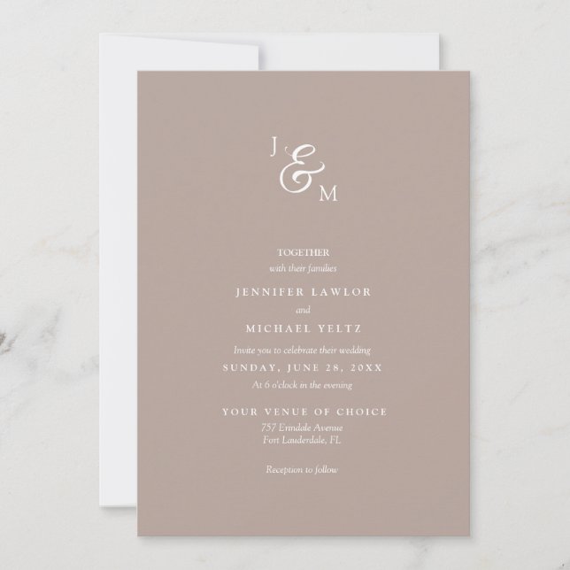 Invitación a la boda de un monograma neutral de Ta (Anverso)