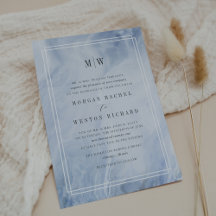 Invitación a la boda de un monograma óptico azul