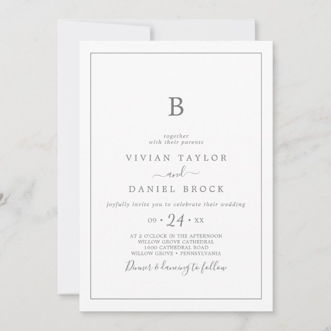 Invitación a la boda de un monograma plateado mini (Anverso)