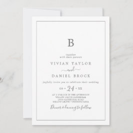 Invitación a la boda de un monograma plateado mini