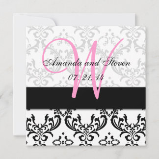 Invitación a la boda de un monograma rosa de Damas