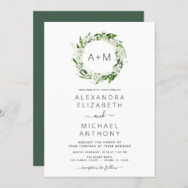 Invitación a la boda de un monograma verde esmeral
