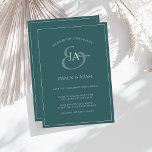 Invitación a la boda de un monograma verde esmeral<br><div class="desc">Simple Invitación a la Boda Verde Esmeralda. Impresiona con elegancia a los bodas con esta moderna invitación a una boda verde oscuro con un hermoso guión blanco, con las iniciales de la novia y del novio sobre un fondo verde esmeralda. Esta Invitación tiene un impresionante diseño verde forestal, con vibraciones...</div>