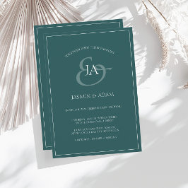 Invitación a la boda de un monograma verde esmeral