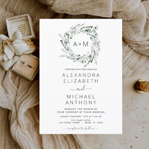 Invitación a la boda de un monograma verde esmeral