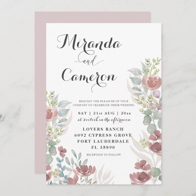 Invitación a la boda de un Naranja con quemado flo (Anverso / Reverso)