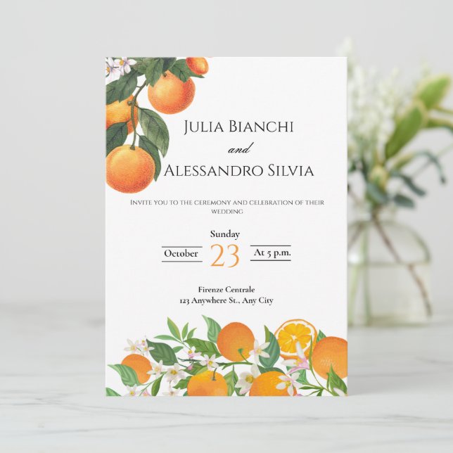Invitación a la boda de un Naranja italiano de cít (Anverso de pie)
