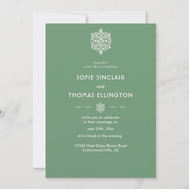 Invitación a la boda de un Ornamento Verde Sage (Anverso)