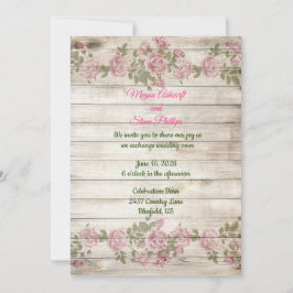Invitación a la boda de un país de madera y rosas