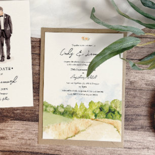 Invitación a la boda de un paisaje acuático rústic