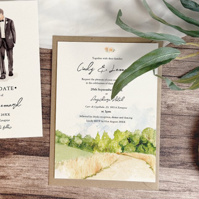 Invitación a la boda de un paisaje acuático rústic (Subido por el creador)