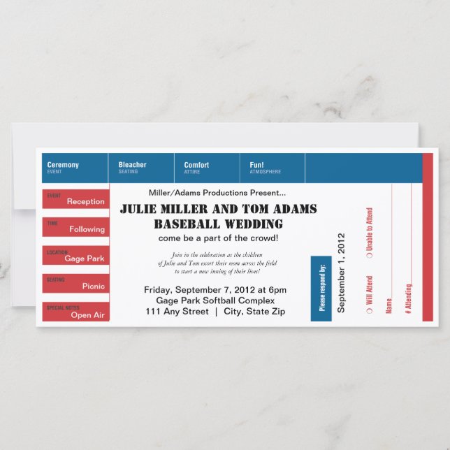 Invitación a la boda de un partido de béisbol (Anverso)
