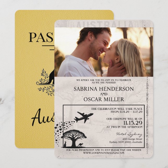 Invitación a la boda de un pasaporte australiano a (Anverso / Reverso)