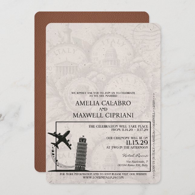 Invitación a la boda de un pasaporte de Italia mar (Anverso / Reverso)