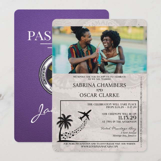 Invitación a la boda de un pasaporte de Jamaica pú (Anverso / Reverso)