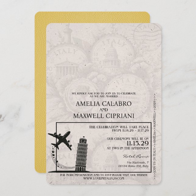 Invitación a la boda de un pasaporte de la Italia  (Anverso / Reverso)