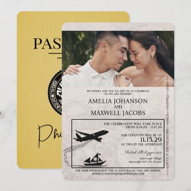 Invitación a la boda de un pasaporte filipino amar (Anverso / Reverso)