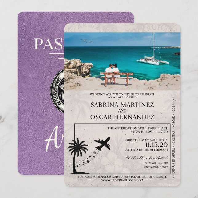 Invitación a la boda de un pasaporte Lavender Purp (Anverso / Reverso)