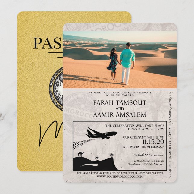 Invitación a la boda de un pasaporte marroquí amar (Anverso / Reverso)