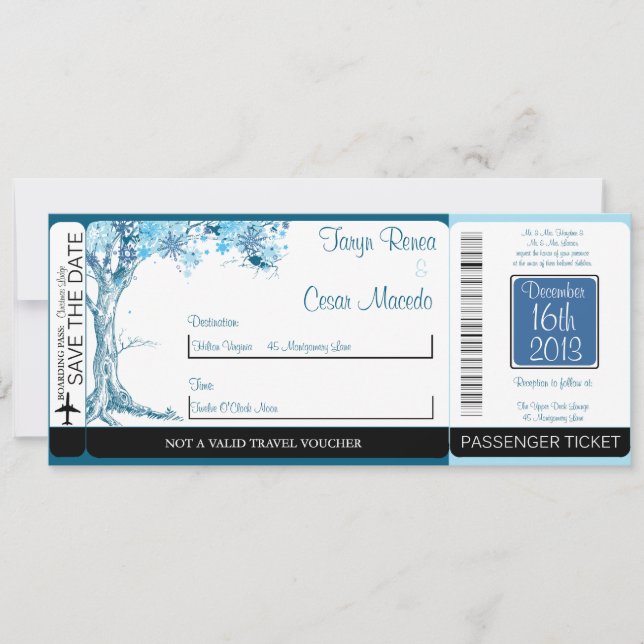 Invitación a la boda de un pase de abordaje con ár (Anverso)