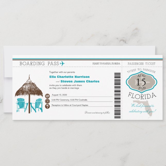 Invitación a la boda de un Pase de Embarque en Flo (Anverso)