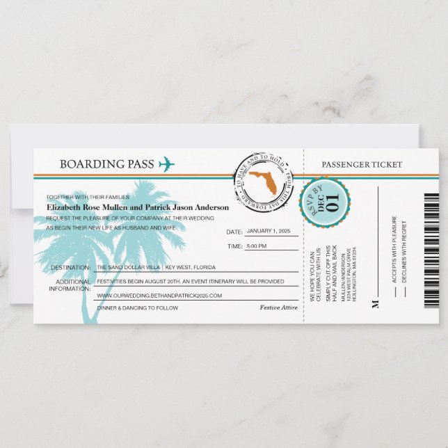Invitación a la boda de un Pase de Embarque en Flo (Anverso)