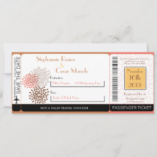 Invitación a la boda de un Pase de Embarque Floral