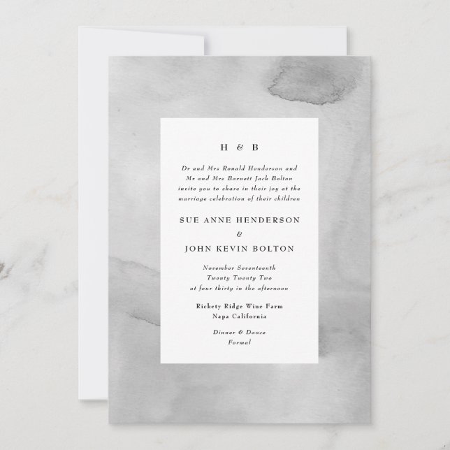 Invitación a la boda de un pastel gris suave de co (Anverso)