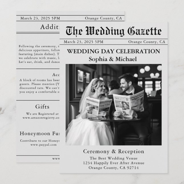 Invitación a la boda de un periódico (Anverso / Reverso)