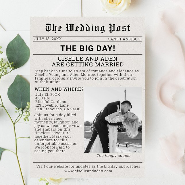 Invitación a la boda de un periódico nostálgico (Nostalgic Newspaper Wedding Invitation)
