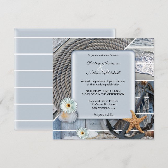 Invitación a la boda de un presentador náutico azu (Anverso / Reverso)