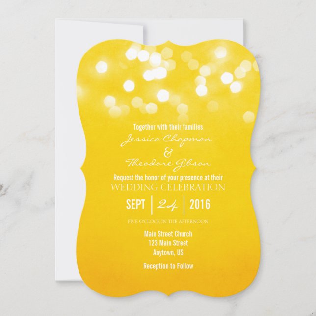 Invitación a la boda de un Purpurina de Bokeh amar (Anverso)