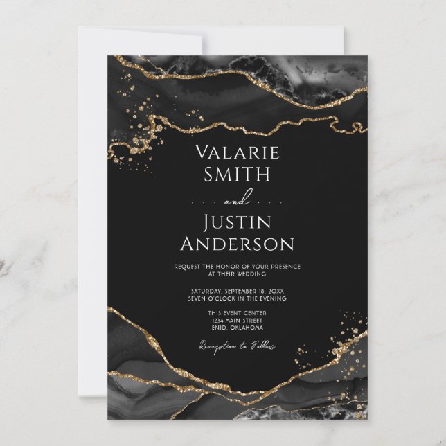 Invitación a la boda de un Purpurina de oro negro (Anverso)