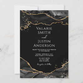 Invitación a la boda de un Purpurina de oro negro