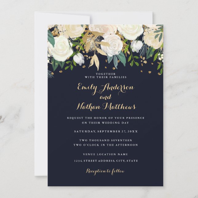 Invitación a la boda de un Purpurina floral de la  (Anverso)
