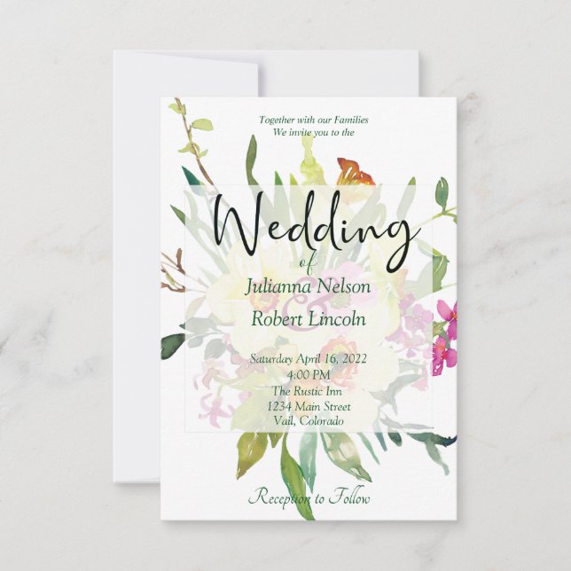 Invitación a la boda de un ramo de daffodil de pri (Anverso)
