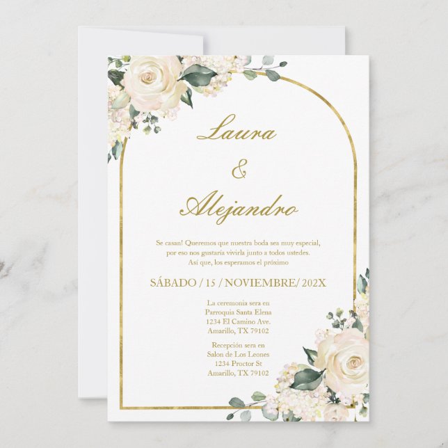 Invitación a la boda de un ramo de flores en españ (Anverso)