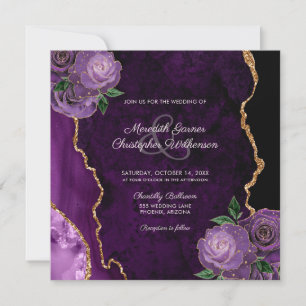 Invitación a la boda de un Rosa con flores moradas