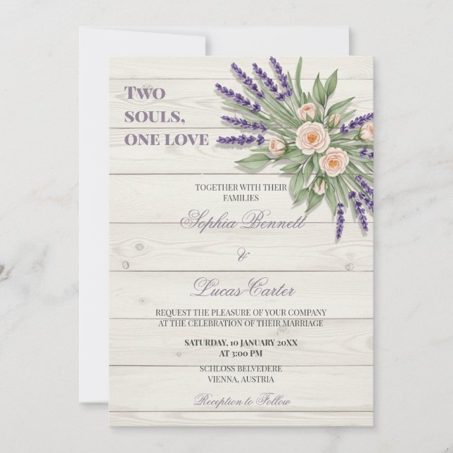 Invitación a la boda de un Rosa de Lavanda Rústica (Anverso)