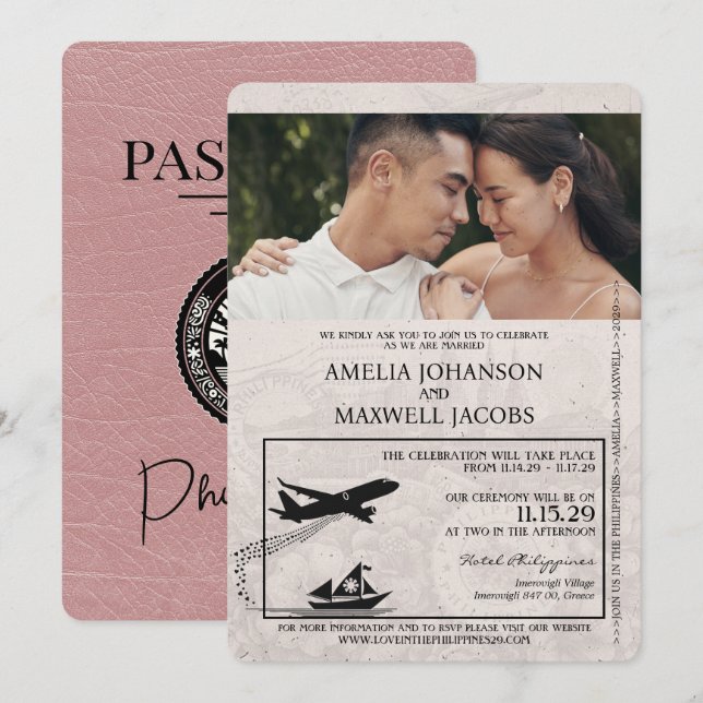 Invitación a la boda de un Rosa en Filipinas (Anverso / Reverso)