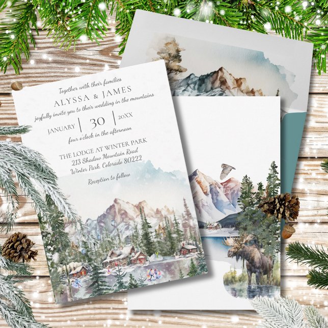 Invitación a la boda de un Rustic Winter Mountain (Subido por el creador)