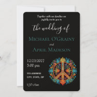 Invitación a la boda de un signo de paz hippy