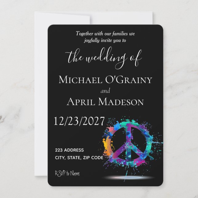 Invitación a la boda de un signo de paz hippy (Anverso)