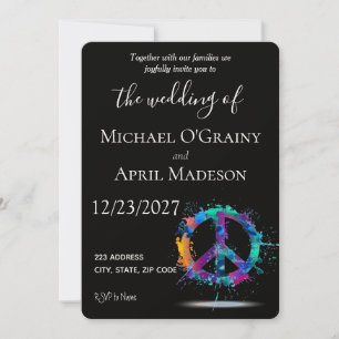 Invitación a la boda de un signo de paz hippy