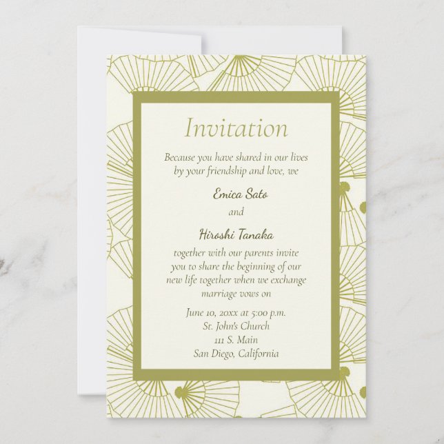 Invitación a la boda de un ventilador doblado japo (Anverso)