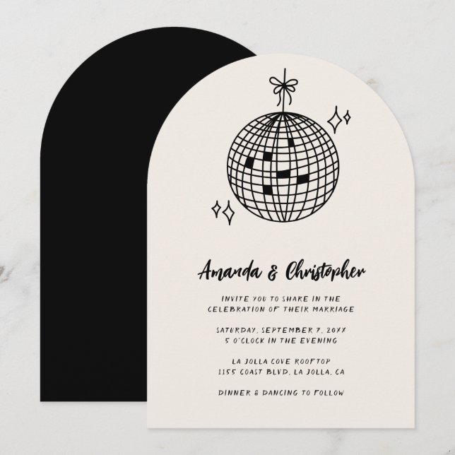 Invitación a la boda de una bola en disco (Anverso / Reverso)