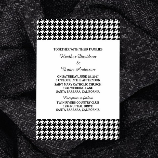 Invitación a la boda de una cabina negra (Black Houndstooth Wedding Invite)